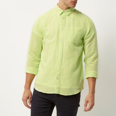 Neon green linen-rich shirt